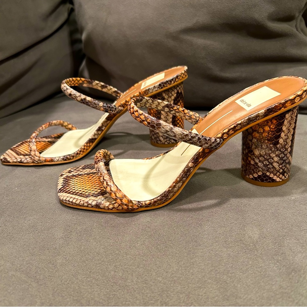Dolce Vita Noles Snake Print Leather Heeled Women’s Slides Sandals Size 8.5 - Picture 4 of 13
